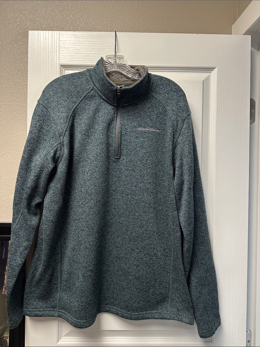 Eddie Bauer Men’s Half-Zip V-Neck Pullover in Heather Slate Blue-Green